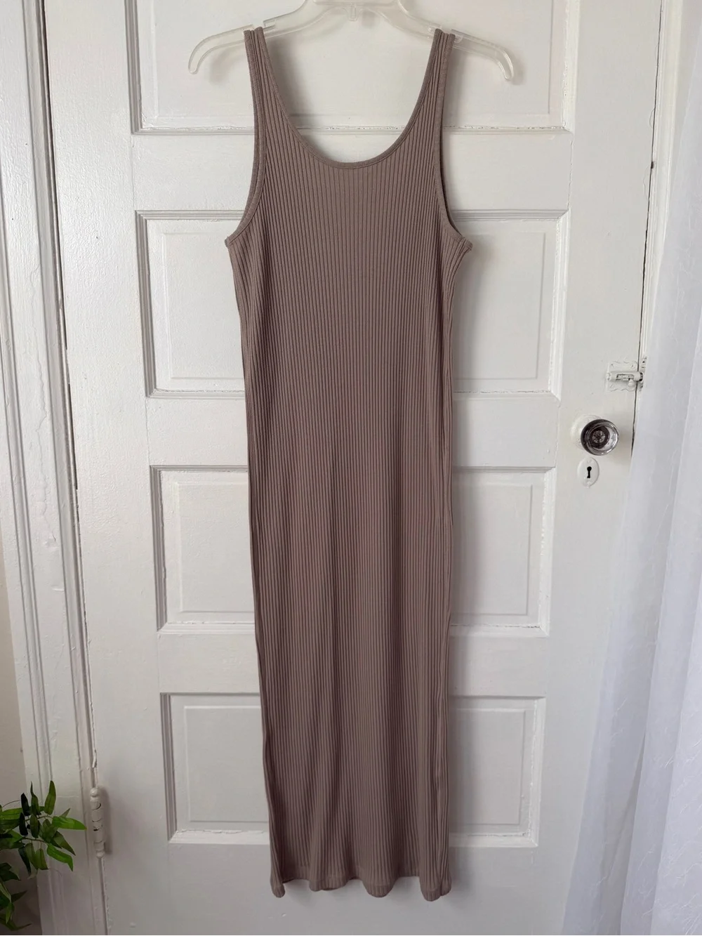 H&M Taupe Ribbed Knit Sleeveless Maxi Dress Neutral Casual Summer Cotton Blend L